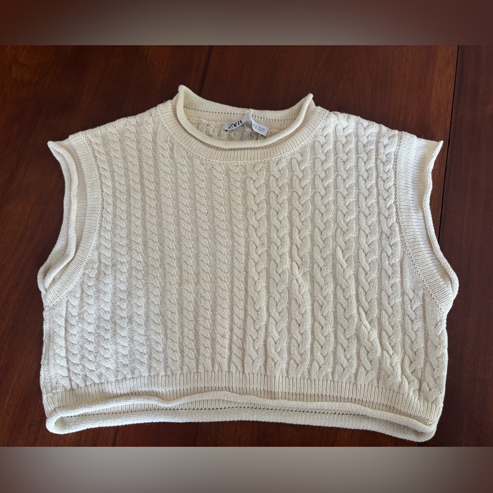 Zara Off-White Cable Knit Vest